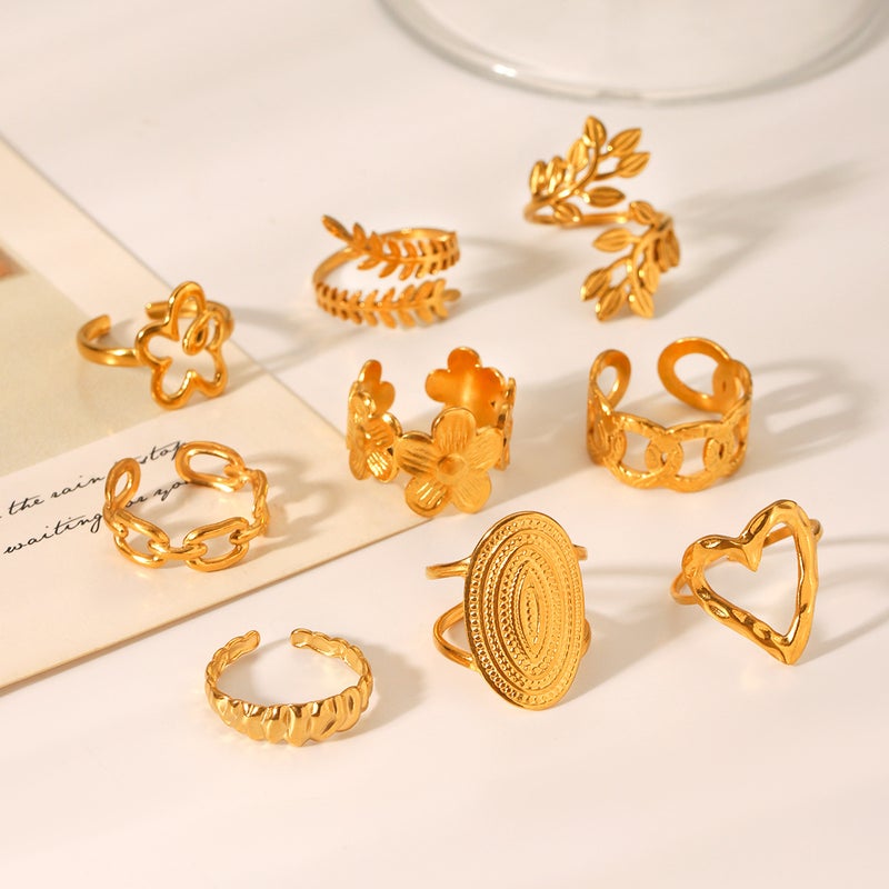 Titanium Steel Ring, Love Flowers And Leaves, Light Luxury, Simple And Non-Fading Open Stainless Steel Ring - Image 5